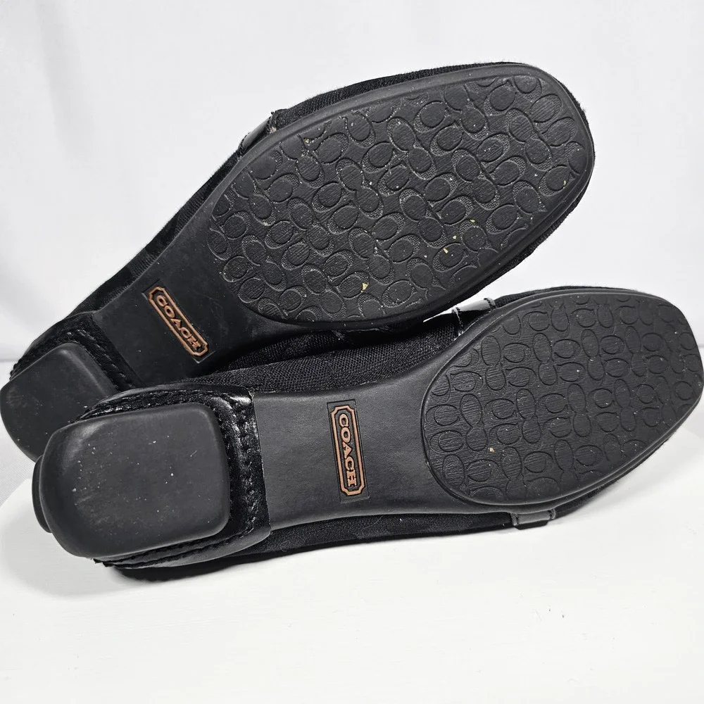 COACH Stacie Black Jacquard Signature Loafer Flats Buckle‎ Size 6.5M